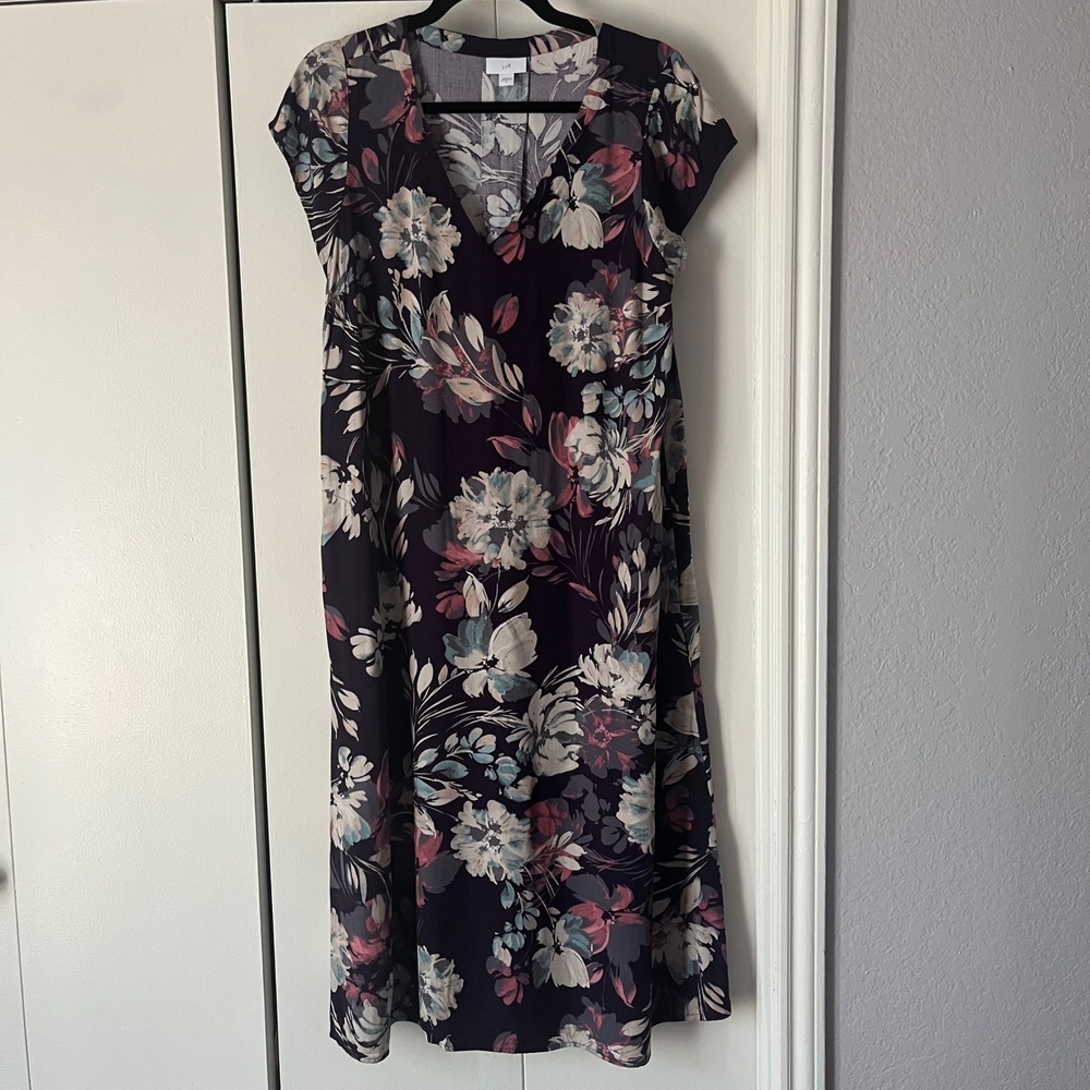 J Jill Floral Maxi Dress Womens Small Petite S/P Purple White Pink